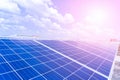 Photovoltaic panels of solar power station in the landscape with heat of sun. View from above Royalty Free Stock Photo