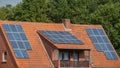 Photovoltaic panels on the tiled red roof. Royalty Free Stock Photo