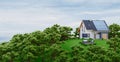 Photovoltaic Solar Panels on Newly Built Modern House, 3d rendering Royalty Free Stock Photo