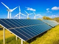 Photovoltaic solar park renewable energy wind generators - 3d rendering