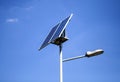 Photovoltaic sun powered street light against blue sky Royalty Free Stock Photo