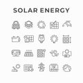 Photovoltaics solar panel generating electricity icon design. Solar power station, alternative energy line vector icons