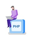 PHP Button, Programming or Coding, Man Programmer Royalty Free Stock Photo