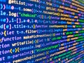 Php code on blue background in code editor. Program development concept. Writing program code on computer. Coding cyberspace Royalty Free Stock Photo