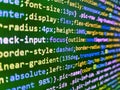 Php Code on computer screen. Admin access to data source. Data encryption security code on a computer display. HTML5 in editor for Royalty Free Stock Photo