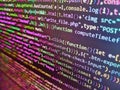 Php Code on computer screen. Real software development co. Tensorflow AI concept. Screen of web developer. PHP syntax highlighted