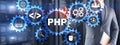 PHP coding Concept. Programmer search. Technology Background Royalty Free Stock Photo