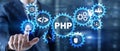 PHP coding Concept. Programmer search. Technology Background Royalty Free Stock Photo