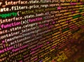 PHP development, software site code. Close up of random computer code comprised of numbers and letters. IT coding on monitor Royalty Free Stock Photo