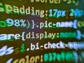 PHP development, software site code. Freeware open source project. Digital binary data on computer screen. Modern tech. Web