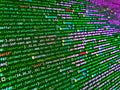 PHP development, software site code. Hi-tech modern screen of data, digits and chars on monitor. Information technology website