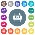 PHP file format flat white icons on round color backgrounds