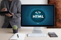 PHP HTML DEVELOPER Web Code design Programmer working in a soft Royalty Free Stock Photo