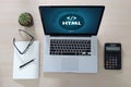 PHP HTML DEVELOPER Web Code design Programmer working in a soft Royalty Free Stock Photo