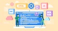 PHP and HTML development concept. Software website developer with computer, programmer service