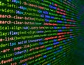 Php language and coding function developer. Closeup of Web Code on Computer LED Screen. Screenshot with random parts of program Royalty Free Stock Photo