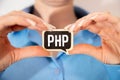 PHP logo on pc keyboard. Writing code with PHP. PHP programming. Royalty Free Stock Photo