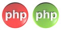 PHP red and green circle push buttons - 3D rendering illustration Royalty Free Stock Photo