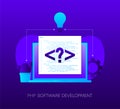 PHP Software Development Programming concept on dark gradient background. Laptop with envelope, open window with Royalty Free Stock Photo