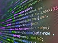 PHP syntax high. Website programming code. Binary and source code malware background. Digital technology modern background. Royalty Free Stock Photo