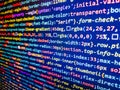 PHP syntax highlighted. Future technology crea. Database bits access stream visualisation. Server complexity, virtual laptop Royalty Free Stock Photo
