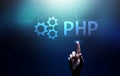 PHP Web development and coding internet and technology concept on virtual screen. Royalty Free Stock Photo