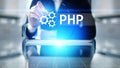 PHP Web development and coding internet and technology concept on virtual screen. Royalty Free Stock Photo