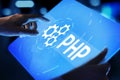 PHP Web development and coding internet and technology concept on virtual screen. Royalty Free Stock Photo