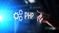 PHP Web development and coding internet and technology concept on virtual screen. Royalty Free Stock Photo