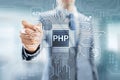 PHP Web development and coding internet and technology concept on virtual screen. Royalty Free Stock Photo