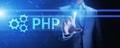 PHP Web development and coding internet and technology concept on virtual screen. Royalty Free Stock Photo
