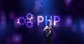 PHP Web development and coding internet and technology concept on virtual screen