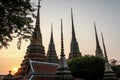 Phra Chedi Rai stupas at Wat Pho sunset, Phra Nakhon District, Bangkok, Thailand.