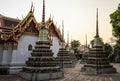 Phra Chedi Rai stupas at Wat Pho sunset, Phra Nakhon District, Bangkok, Thailand. Royalty Free Stock Photo