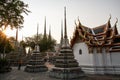 Phra Chedi Rai stupas at Wat Pho sunset, Phra Nakhon District, Bangkok, Thailand.