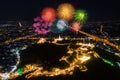 Phra Nakorn Kiri firework festival at night in Phetchaburi, Thailand Royalty Free Stock Photo