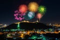 Phra Nakorn Kiri firework festival at night in Phetchaburi, Thailand Royalty Free Stock Photo