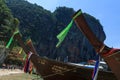 Phra Nang white sand beach visitors, long tail boats in line