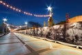 Phra Pradaeng river walk light at night with the King Bhumibol A