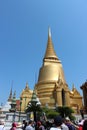 The Phra Si Rattana Chedi, a traditional stupa covered with gold mosaic tiles , Wat Phra Kaew temple, Bangkok, Thailand