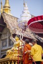 Phra Singh statue of Phra Singh temple was moved to the parade cars for pour water in Songkran festival Royalty Free Stock Photo