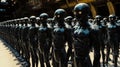 The phrase 'Android robots' appears in the same context as 'Three blue robots' and the fact