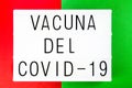 Phrase Covid-19 Vaccine written in Spanish, Vacuna del Covid-19 Royalty Free Stock Photo