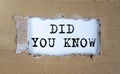 Phrase did you know concept. inscription on paper, top view Royalty Free Stock Photo