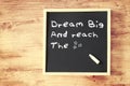 The phrase dream big written on chalkboard