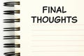 Phrase Final Thoughts Written On Blank Page Royalty Free Stock Photo