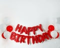 Phrase HAPPY BIRTHDAY made of color balloon letters on white background