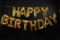 Phrase HAPPY BIRTHDAY made of golden balloon letters