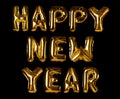 Phrase HAPPY NEW YEAR made of golden foil balloons on background