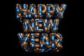 Happy New Year text made of futuristic neon lights and wires Royalty Free Stock Photo